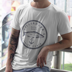 Camiseta Cabina de pesca nombre familiar Navy azul Rústico