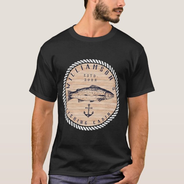 Camiseta Cabina de Pesca nombre familiar Wood Navy azul Rús (Anverso)