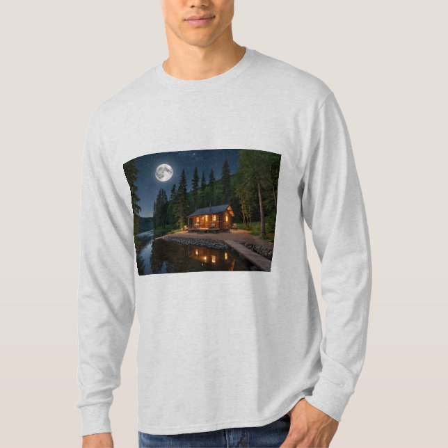 Camiseta Cabina en el bosque por la noche (Anverso)