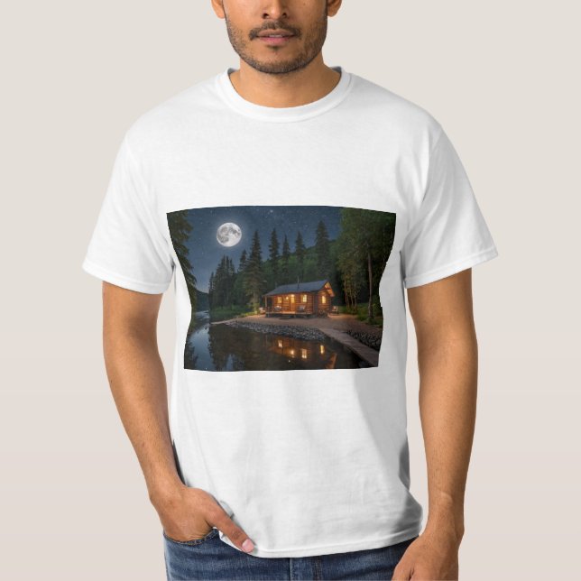 Camiseta Cabina en el bosque por la noche (Anverso)