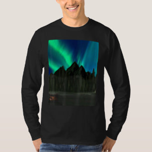 Camiseta Cabina En Las Montañas En Una Noche De Aurora