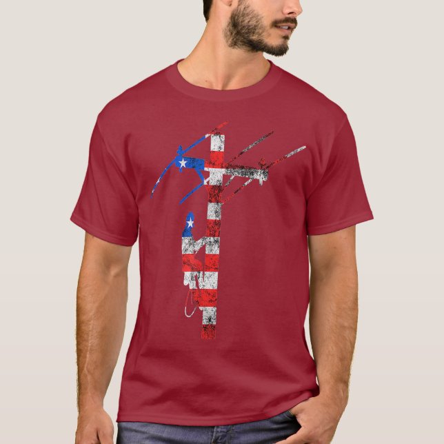 Camiseta Cable eléctrico Lineman American 4 de julio (Anverso)