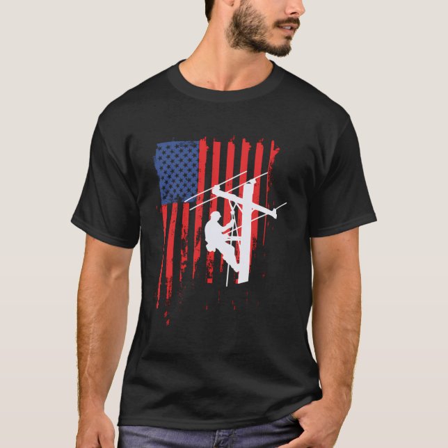 Camiseta Cable Lineman Bandera Americana Cable Lineman Gift (Anverso)