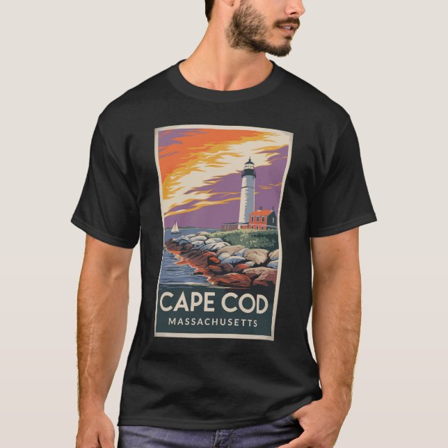 Camiseta Cabo Cod Massachusetts Ilustración Arte de Viaje (Anverso)