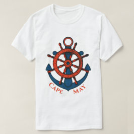Camiseta Cabo de mayo, NJ Nailing Ship's Wheel and Anchor