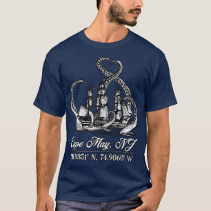 Camiseta Cabo May NJ Coordenadas Náuticas Con Octopus
