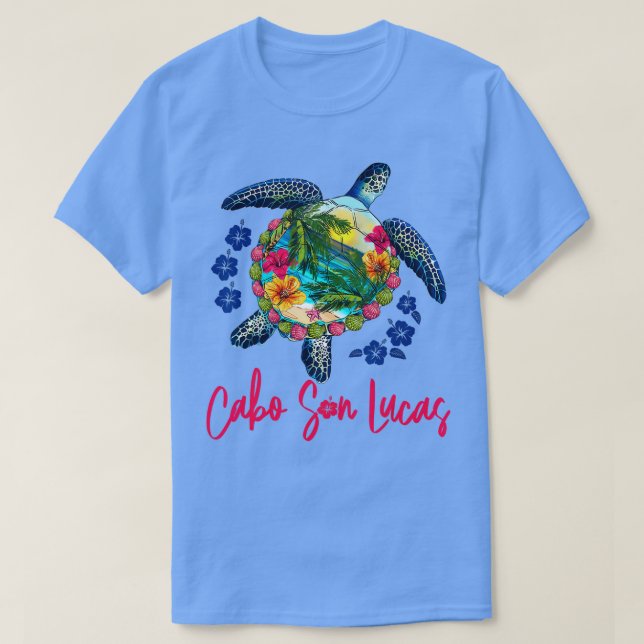 Camiseta Cabo San Lucas México Tortuga Hibiscus Summer (Diseño del anverso)