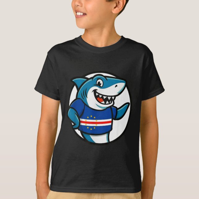 Camiseta Cabo Verde Flag Shark Funny Cabo Verdean  (Anverso)