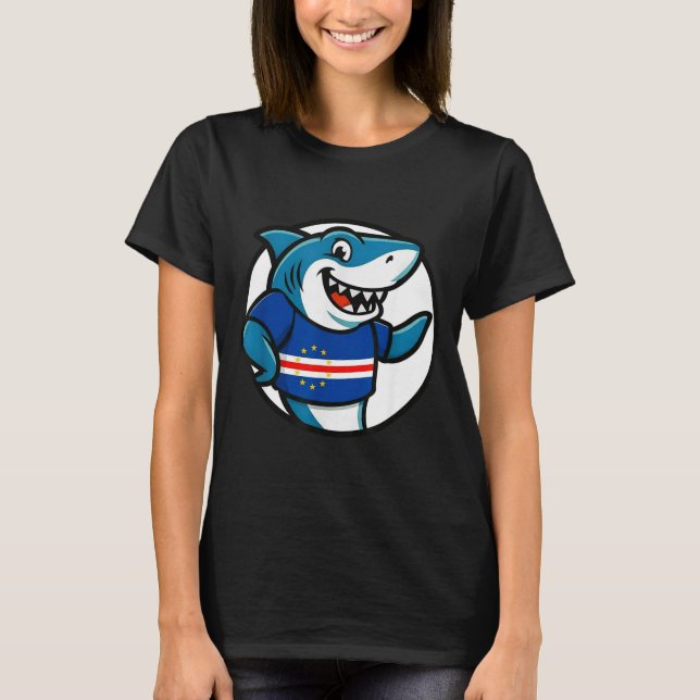 Camiseta Cabo Verde Flag Shark Funny Cabo Verdean  (Anverso)