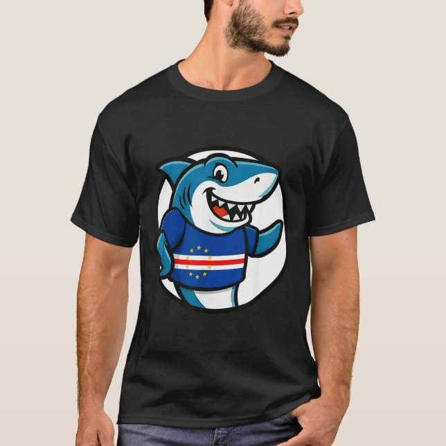 Camiseta Cabo Verde Flag Shark Funny Cabo Verdean  (Anverso)