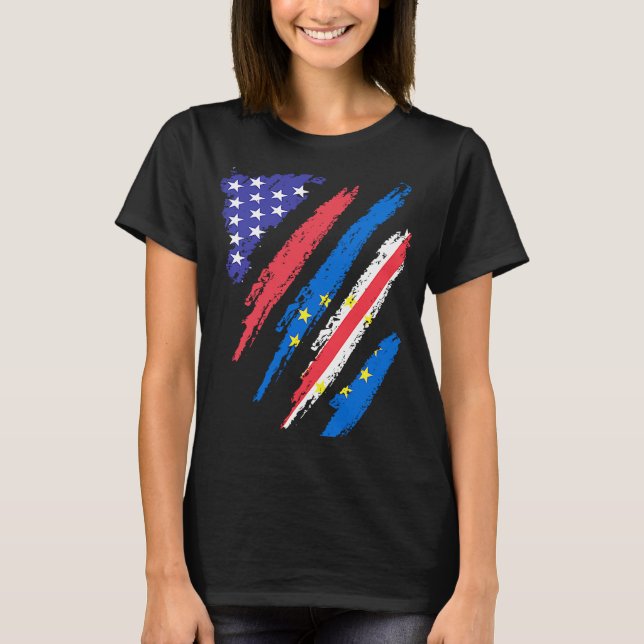 Camiseta Cabo Verde Norteamericano Bandera del Corazón (Anverso)