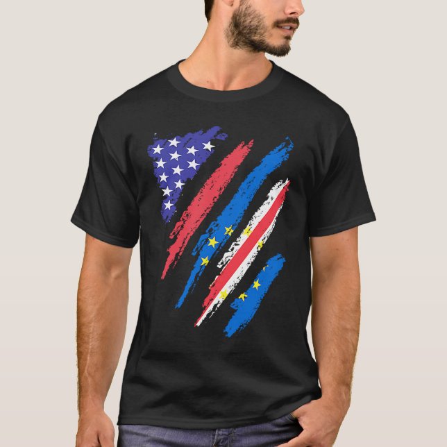 Camiseta Cabo Verde Norteamericano Bandera del Corazón (Anverso)