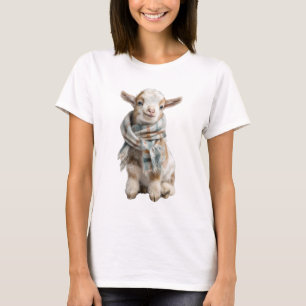 Camiseta Cabra bebé adorable con bufanda de cuadros