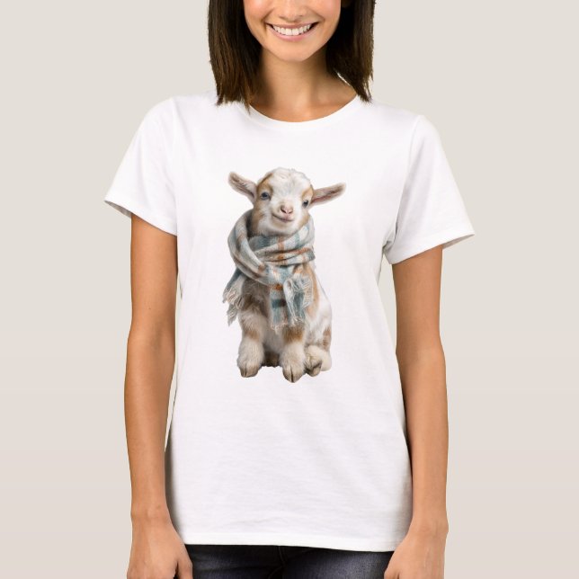 Camiseta Cabra bebé adorable con bufanda de cuadros (Anverso)