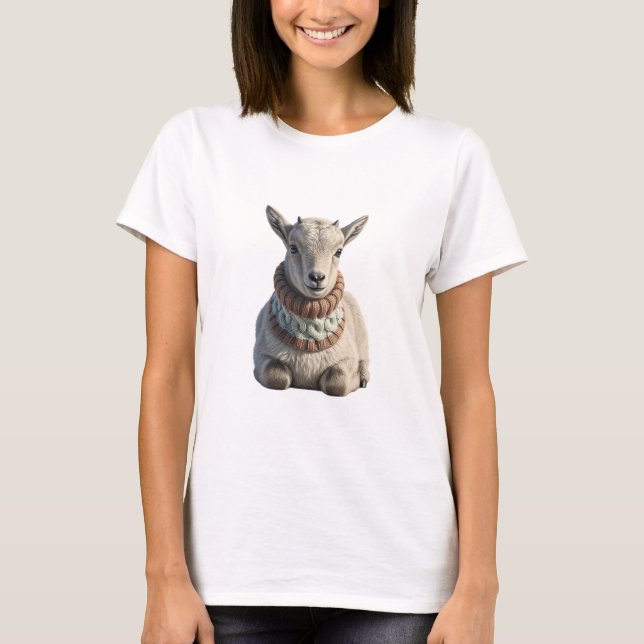 Camiseta Cabra bebé adorable con bufanda de punto (Anverso)