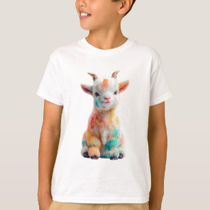 Camiseta Cabra bebé pintada con acuarela arcoíris para niño