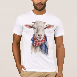 CAMISETA CABRA BLANCA ADORABLE CON ESCUDO AZUL BLANCO ROJO