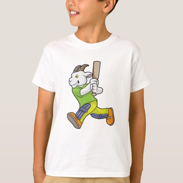 Camiseta Cabra como bateador con bate de críquet (Anverso)
