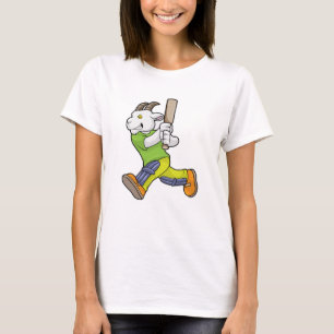 Camiseta Cabra como bateador con bate de críquet