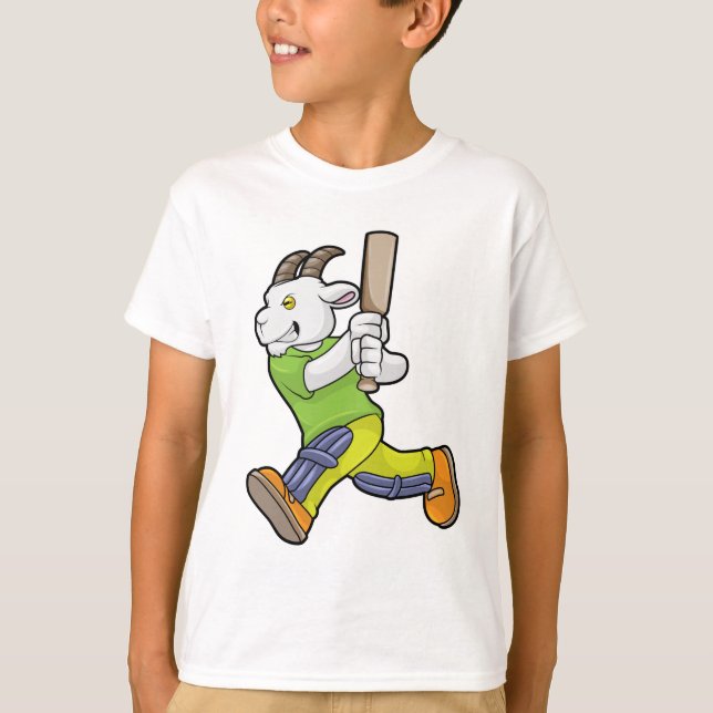 Camiseta Cabra como bateador con bate de críquet (Anverso)