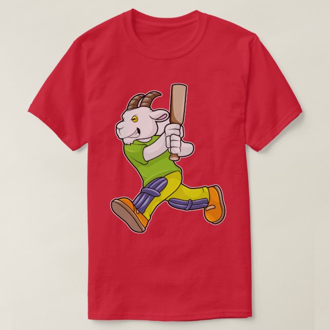 Camiseta Cabra como bateador con bate de críquet (Diseño del anverso)