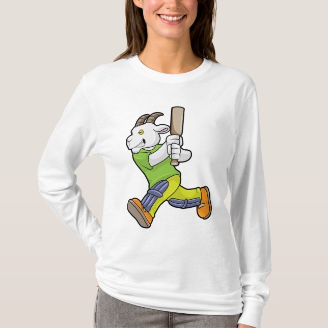 Camiseta Cabra como bateador con bate de críquet (Anverso)