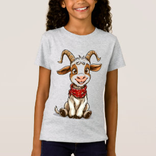 Camiseta Cabra de dibujos animados adorable con pañuelo roj
