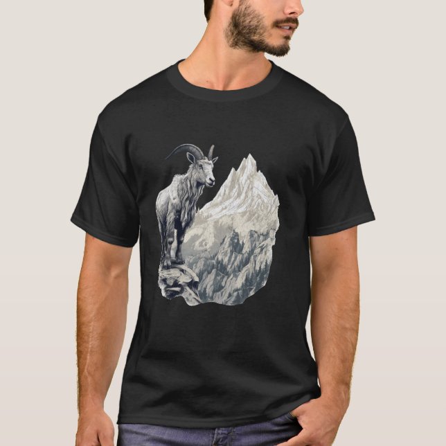 Camiseta Cabra de Montaña con Montañas de Paisaje Escénico (Anverso)