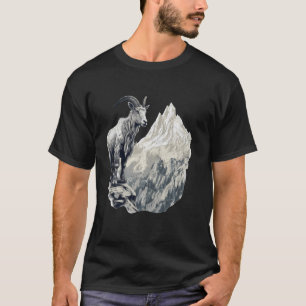 Camiseta Cabra de montaña con paisaje escénico, montaje vin