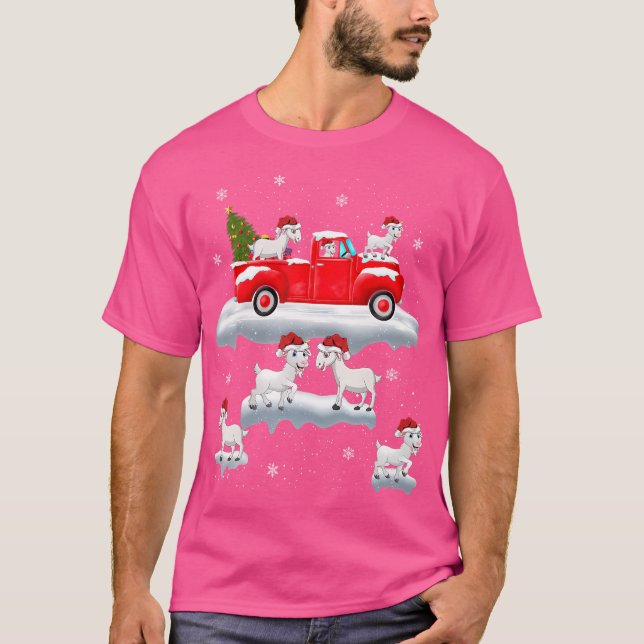 Camiseta Cabra montando Camión de Árbol de Navidad Gracioso (Anverso)