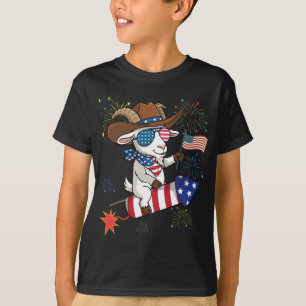 Camiseta Cabra Patriótica del 4 de Julio Cohete y Fuegos Ar
