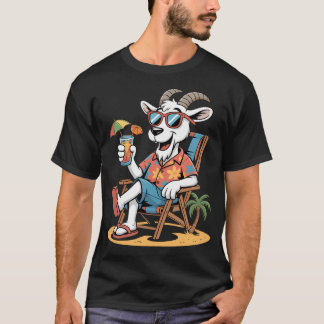 Camiseta Cabra Relajada de Vacaciones en la Playa con Cócte