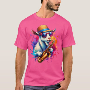 Camiseta Cabra tocando saxofón con gafas de sol
