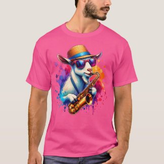 Camiseta Cabra tocando saxofón con gafas de sol