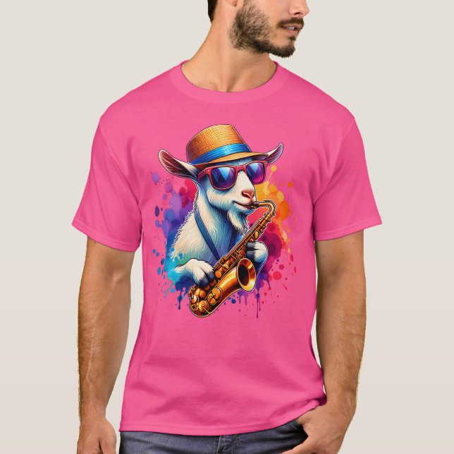 Camiseta Cabra tocando saxofón con gafas de sol (Anverso)