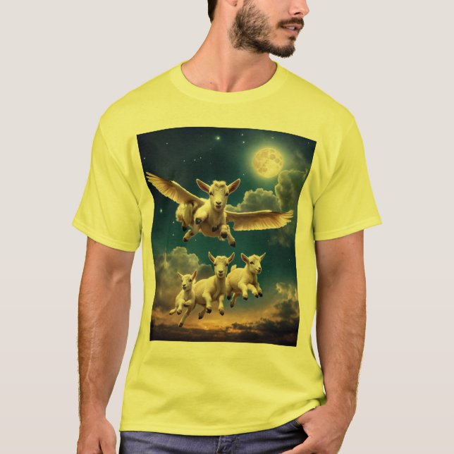 Camiseta "Cabras bebé voladoras iluminadas por la luna" (Anverso)