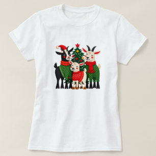 Camiseta Cabras de Navidad adorables junto al árbol