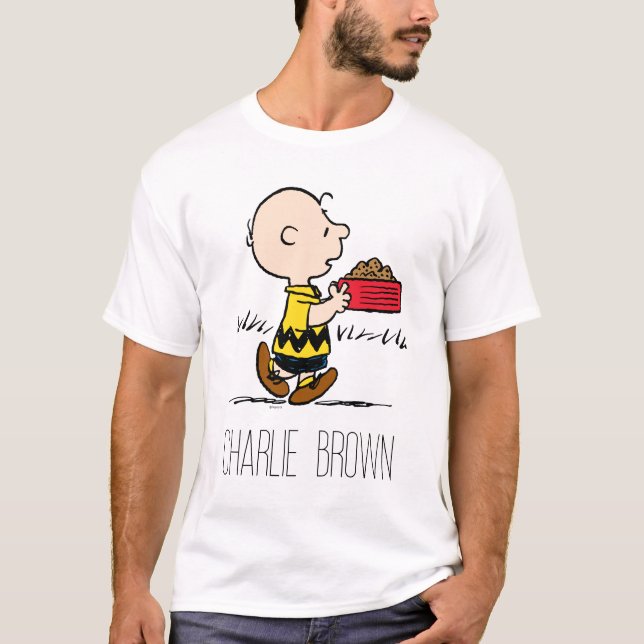 Camiseta Cacahuetes | Charlie Brown con plato de Snoopy (Anverso)