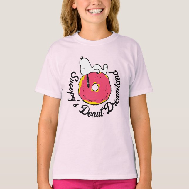 Camiseta Cacahuetes | Donut rosado Snoopy (Anverso)