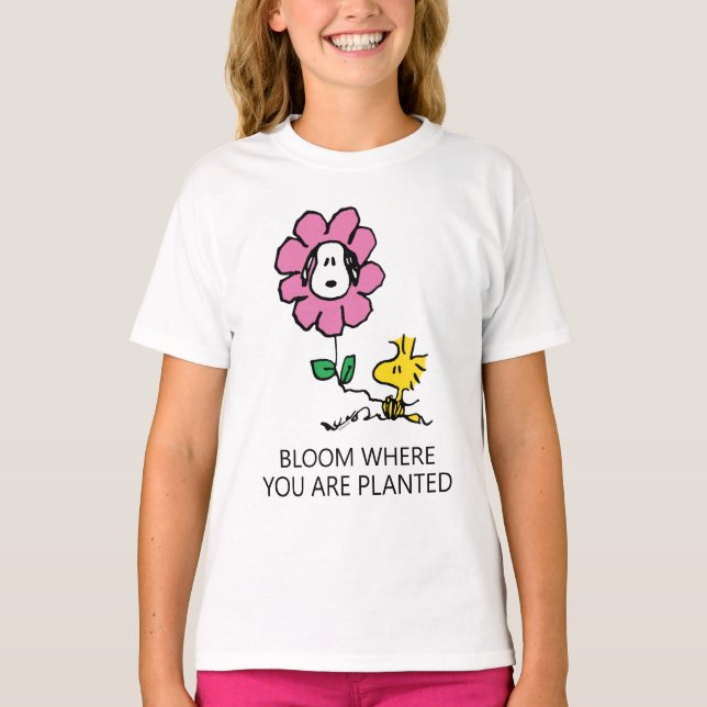 Camiseta Cacahuetes | Flor Snoopy & Woodstock (Anverso)