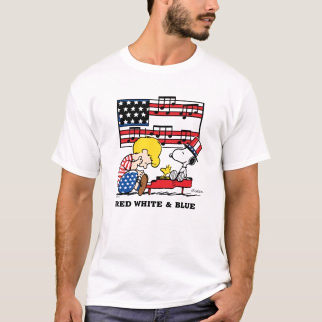 Camiseta Cacahuetes | Schroeder patriótico, Woodstock y Sno (Anverso)
