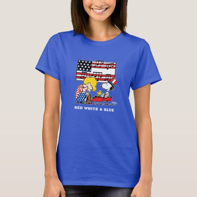 Camiseta Cacahuetes | Schroeder patriótico, Woodstock y Sno (Anverso)