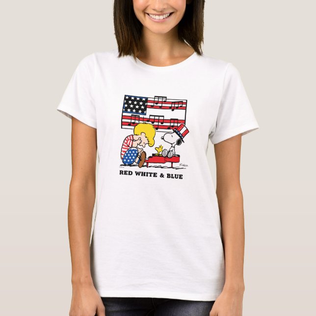 Camiseta Cacahuetes | Schroeder patriótico, Woodstock y Sno (Anverso)