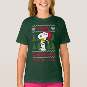 Camiseta Cacahuetes   Snoopy & Woodstock Santa Claus Hug