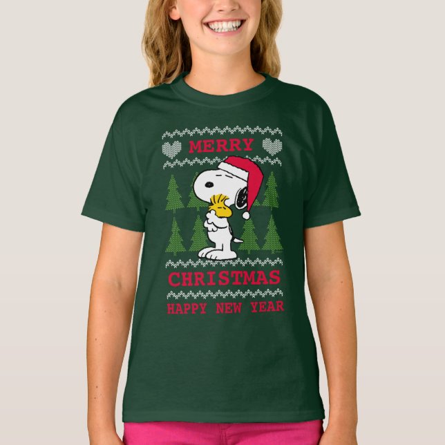 Camiseta Cacahuetes | Snoopy & Woodstock Santa Claus Hug (Anverso)