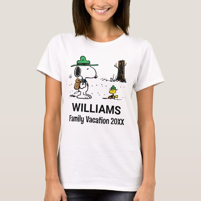 Camiseta Cacahuetes | Vacaciones Snoopy & Woodstock Family (Anverso)