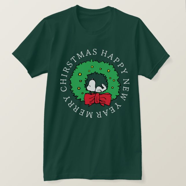Camiseta Cacahuetes | Wreath de Navidades Snoopy (Anverso del diseño)