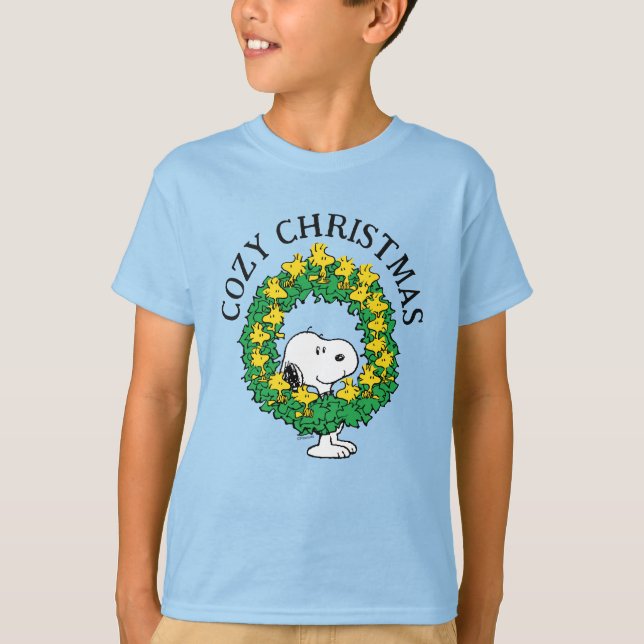 Camiseta Cacahuetes | Wreath de Navidades Snoopy y Woodstoc (Anverso)