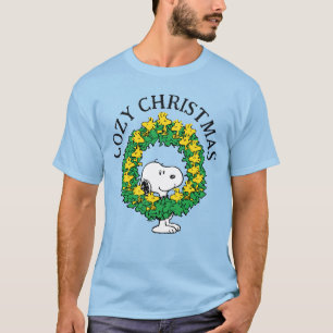 Camiseta Cacahuetes Wreath de Navidades Snoopy y Woodstoc