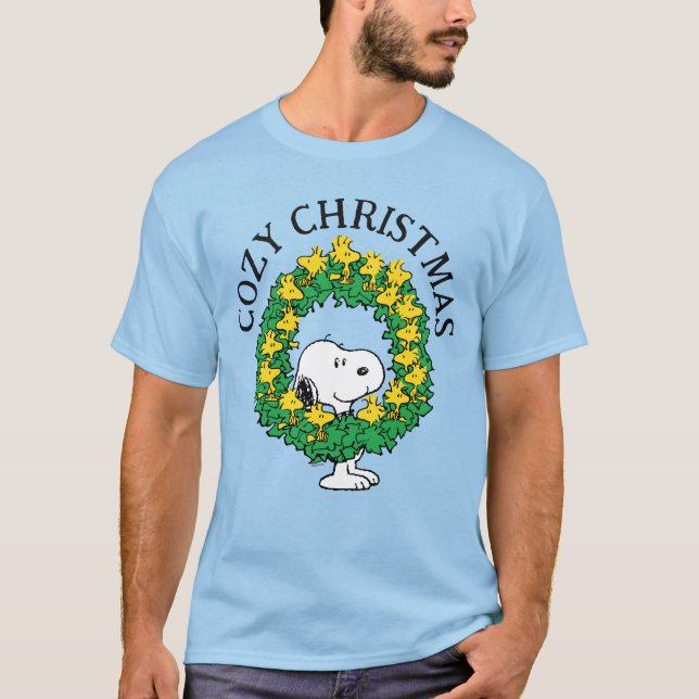 Camiseta Cacahuetes | Wreath de Navidades Snoopy y Woodstoc (Anverso)
